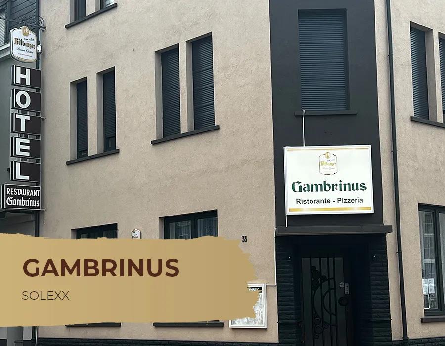 Die Außenfassade der Gastronomie "Gambrinus".