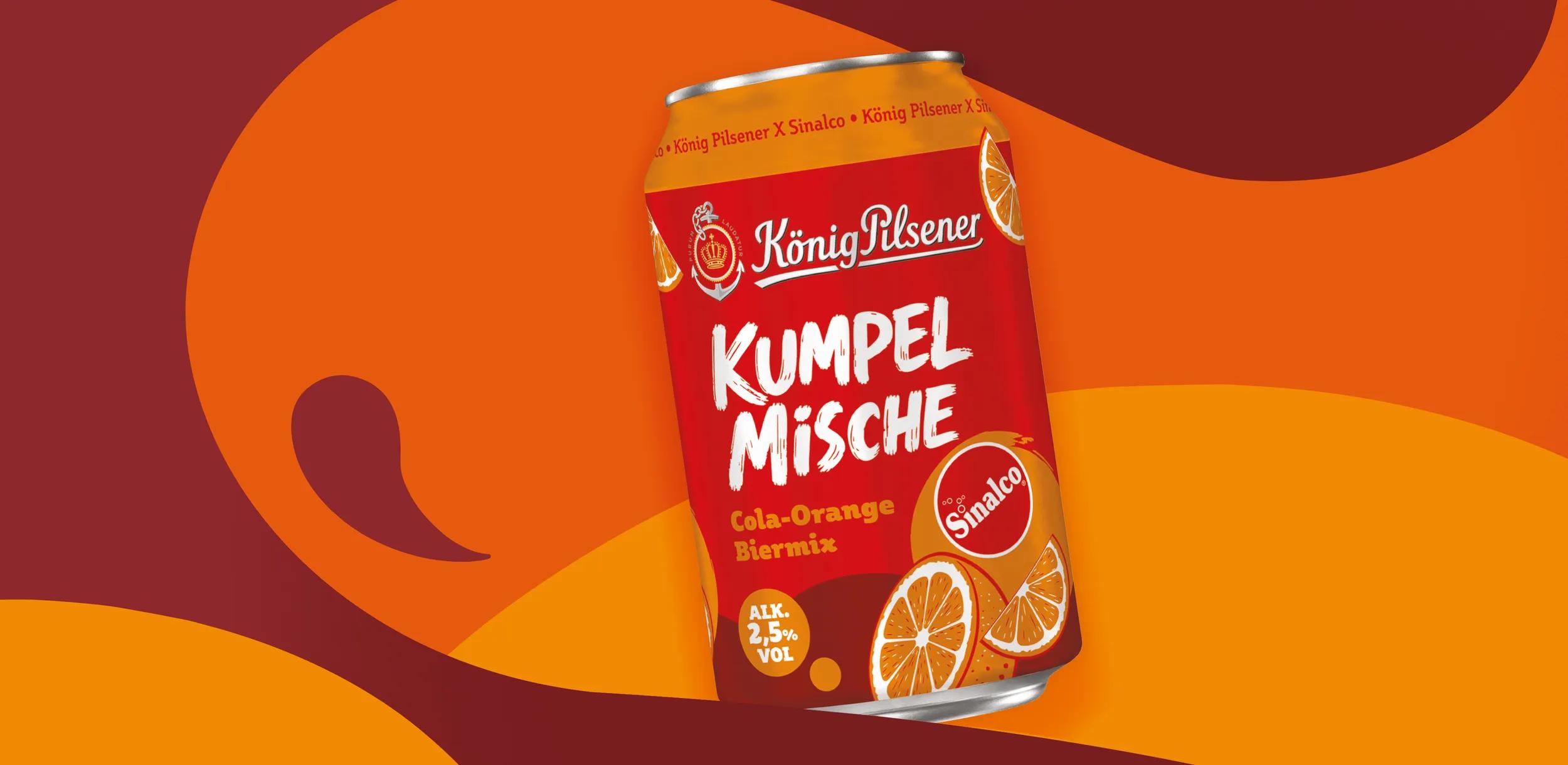 Ein Bild mit einer Dose König Pilsener Kumpelmische, Cola-Orange-Biermix