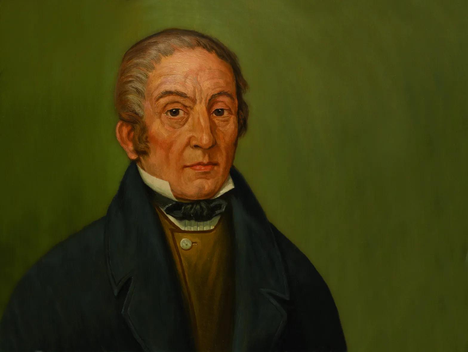 Altes Gemälde von Johann Peter Wallenborn vor einem grünen Hintergrund.