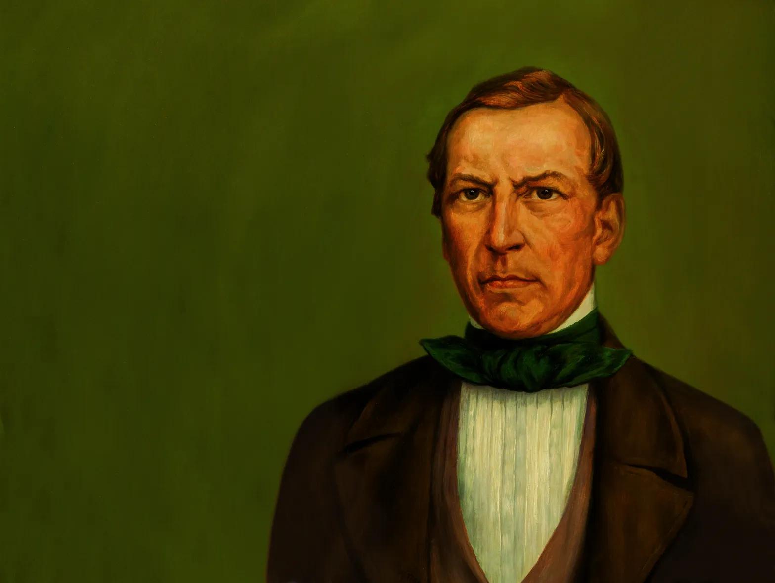 Altes Gemälde von Ludwig Bertrand Simon vor einem grünen Hintergrund.