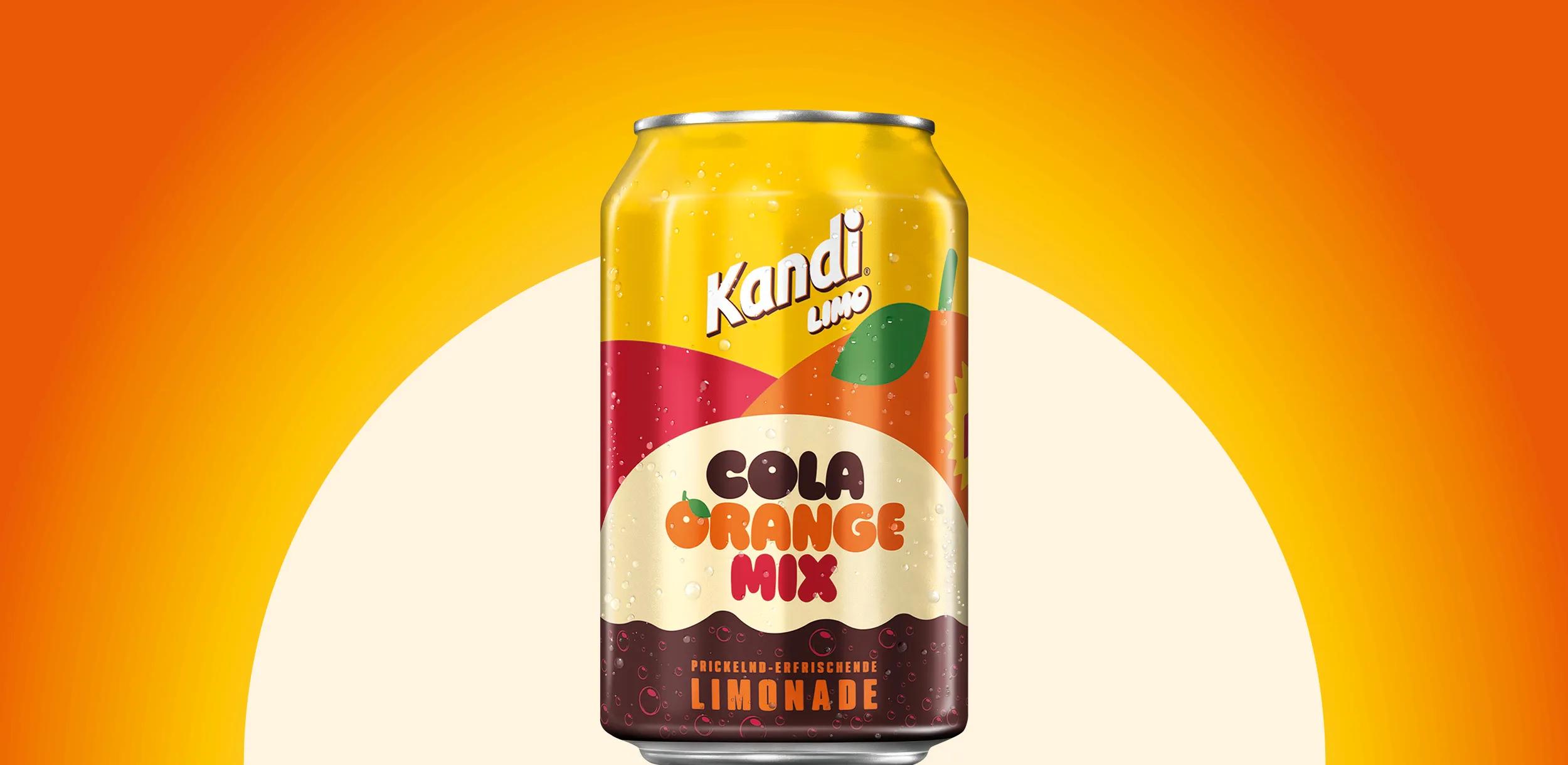 Ein Bild, auf dem die Dose von Kandi Cola-Orange-Mix zu sehen ist.