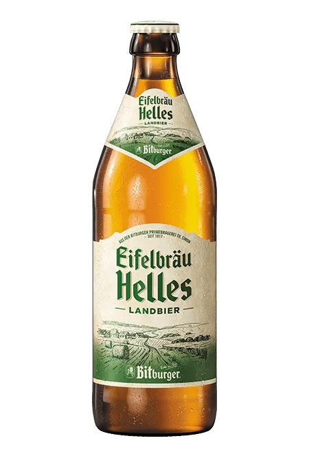 Ein Foto einer Bierflasche von der Marke Eifelbräu Helles Landbier.